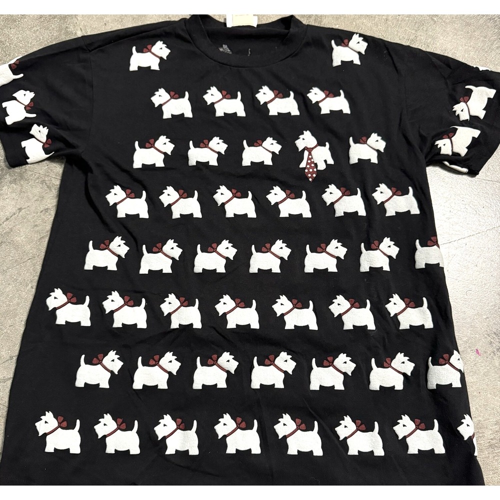 90s Spumoni Franko Dogs AOP Puff Print Black T-Shirt Mens Sz L Vintage ALL OVER